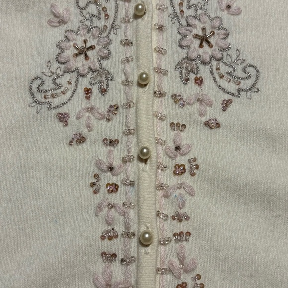 Avenue Button Front Embroidered Sequined Elegant Pearl Color Cardigan size 14/16 - Picture 7 of 7